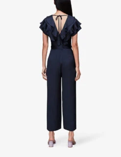 Whistles Adeline Ruffle Recycled Polyester Jumpsuit 8 Whistles Adeline Ruffle Recycled Polyester Jumpsuit -Whistles Clothing Shop R04137013 NAVY ALT03