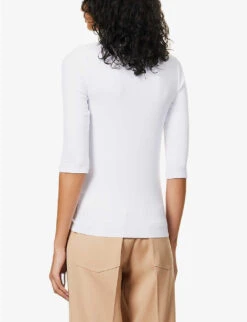 Vince Three Quarter-length Sleeve Ribbed Stretch-woven Top -Whistles Clothing Shop R04137205 OPTICWHITE ALT03