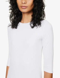 Vince Three Quarter-length Sleeve Ribbed Stretch-woven Top -Whistles Clothing Shop R04137205 OPTICWHITE ALT04