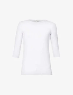 Vince Three Quarter-length Sleeve Ribbed Stretch-woven Top
