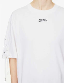 Jean Paul Gaultier Flowers Lace-up Cotton-jersey T-shirt 9 Jean Paul Gaultier Flowers Lace-up Cotton-jersey T-shirt -Whistles Clothing Shop R04137675 WHITE ALT04