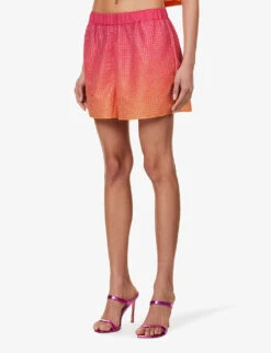 SELF PORTRAIT Crystal-embellished Mid-rise Woven Shorts -Whistles Clothing Shop R04137711 PINK ALT02