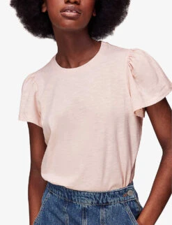 Whistles Frill-sleeved Round-neck Cotton-jersey T-shirt -Whistles Clothing Shop R04140098 PALEPINK ALT02