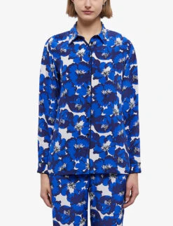 THE KOOPLES Floral-print Long-sleeved Silk Shirt -Whistles Clothing Shop R04140786 BLU01 ALT02
