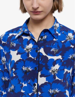 THE KOOPLES Floral-print Long-sleeved Silk Shirt -Whistles Clothing Shop R04140786 BLU01 ALT04