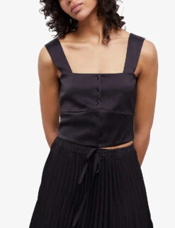 THE KOOPLES Square-neck Button-down Stretch-woven Top -Whistles Clothing Shop R04140792 BLA01 ALT02