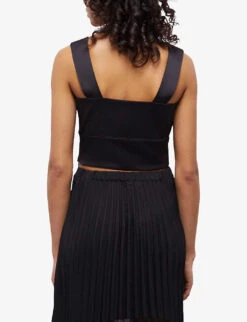 THE KOOPLES Square-neck Button-down Stretch-woven Top -Whistles Clothing Shop R04140792 BLA01 ALT03