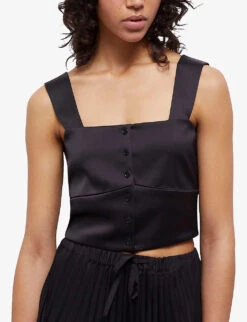 THE KOOPLES Square-neck Button-down Stretch-woven Top -Whistles Clothing Shop R04140792 BLA01 ALT04