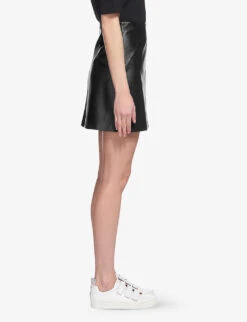 Whistles High-waisted A-lined Leather Mini Skirt -Whistles Clothing Shop R04141044 BLACK ALT02