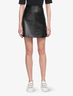 Whistles High-waisted A-lined Leather Mini Skirt -Whistles Clothing Shop R04141044 BLACK ALT03