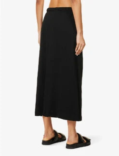 ESSENTIALS Drawstring Cotton-blend Midi Skirt -Whistles Clothing Shop R04142429 JETBLACK ALT03