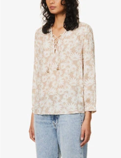 Paige Sharene Floral-print Rayon And Linen-blend Top -Whistles Clothing Shop R04144136 PARCHMENTMULTI ALT02