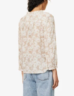 Paige Sharene Floral-print Rayon And Linen-blend Top -Whistles Clothing Shop R04144136 PARCHMENTMULTI ALT03