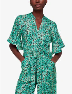 Whistles Floral-print Flutter-sleeve Woven Jumpsuit -Whistles Clothing Shop R04145317 MULTICOLOURED ALT02