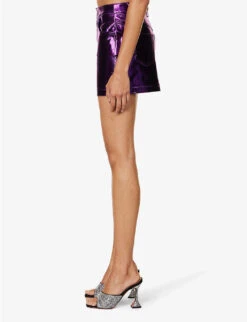 Metallic Mid-rise Cotton-blend Mini Skirt -Whistles Clothing Shop R04145511 PURPLE ALT02