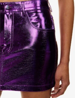 Metallic Mid-rise Cotton-blend Mini Skirt -Whistles Clothing Shop R04145511 PURPLE ALT04