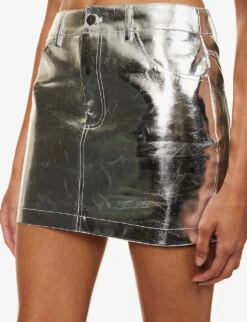 Metallic Mid-rise Cotton-blend Mini Skirt -Whistles Clothing Shop R04145511 PURPLE ALT05