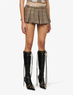 Jaded London Pleated Checked Low-rise Stretch-woven Mini Skirt -Whistles Clothing Shop R04145893 BROWNCHECK ALT02