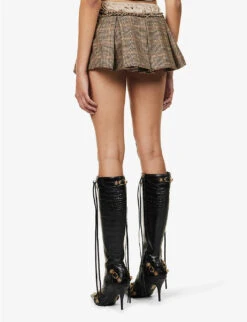 Jaded London Pleated Checked Low-rise Stretch-woven Mini Skirt -Whistles Clothing Shop R04145893 BROWNCHECK ALT03