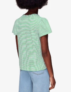 Whistles Frill-sleeved Striped Cotton-jersey T-shirt -Whistles Clothing Shop R04146483 MULTICOLOURED ALT03