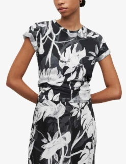 AllSaints Anna Jackie Floral-pattern Organic-cotton T-shirt -Whistles Clothing Shop R04146609 BLACK ALT02