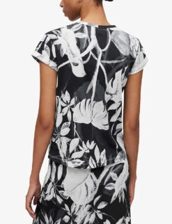 AllSaints Anna Jackie Floral-pattern Organic-cotton T-shirt -Whistles Clothing Shop R04146609 BLACK ALT03
