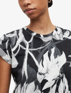 AllSaints Anna Jackie Floral-pattern Organic-cotton T-shirt -Whistles Clothing Shop R04146609 BLACK ALT04