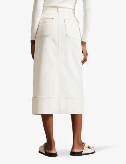 Ted Baker Jomana High-waisted Front-slit Stretch-denim Midi Skirt -Whistles Clothing Shop R04146901 IVORY ALT03
