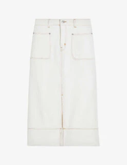 Ted Baker Jomana High-waisted Front-slit Stretch-denim Midi Skirt