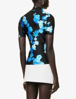Coperni Floral-print High-neck Stretch-woven Top -Whistles Clothing Shop R04147532 BLUEBLACKBLBLAK ALT03