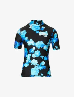 Coperni Floral-print High-neck Stretch-woven Top