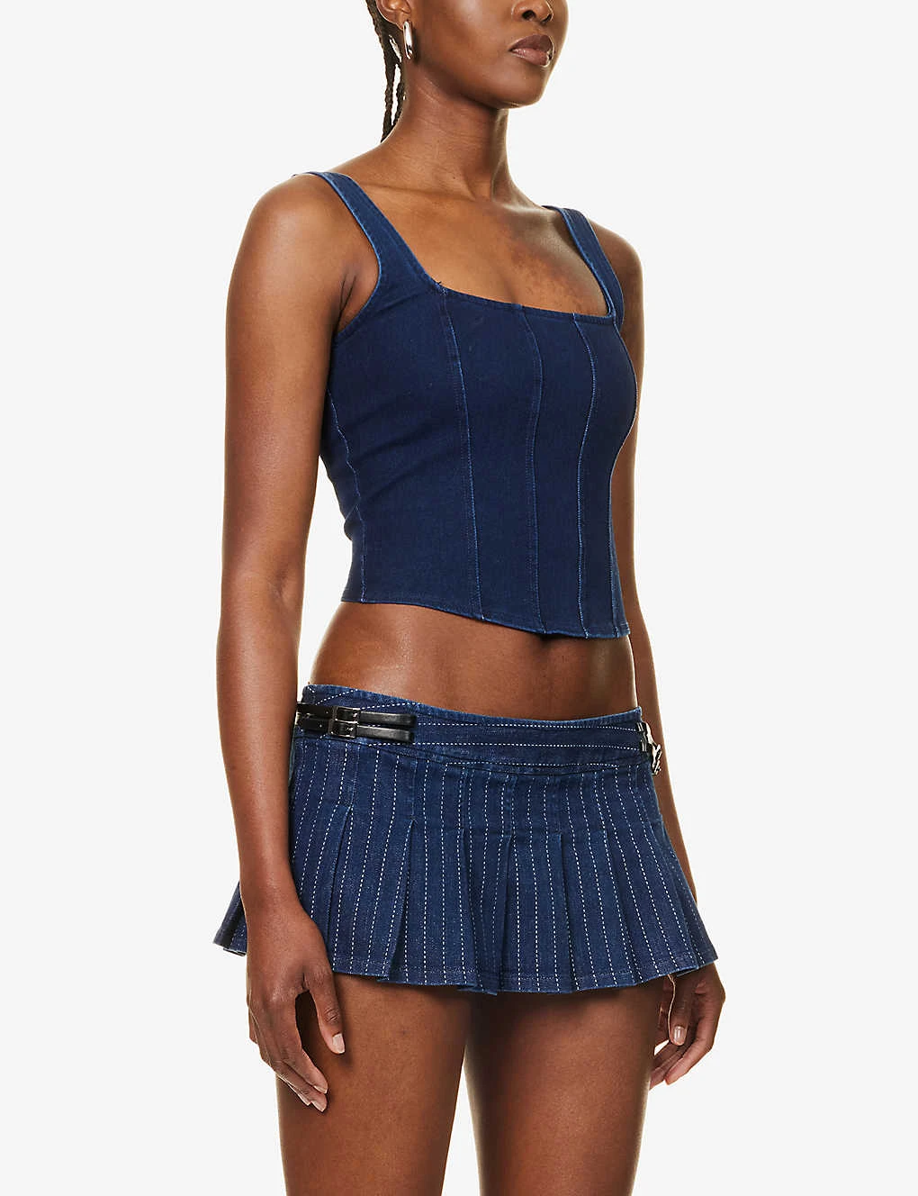 GOOD AMERICAN Square-neck Panelled Stretch-woven Denim Corset Top 3 GOOD AMERICAN Square-neck Panelled Stretch-woven Denim Corset Top - Image 3