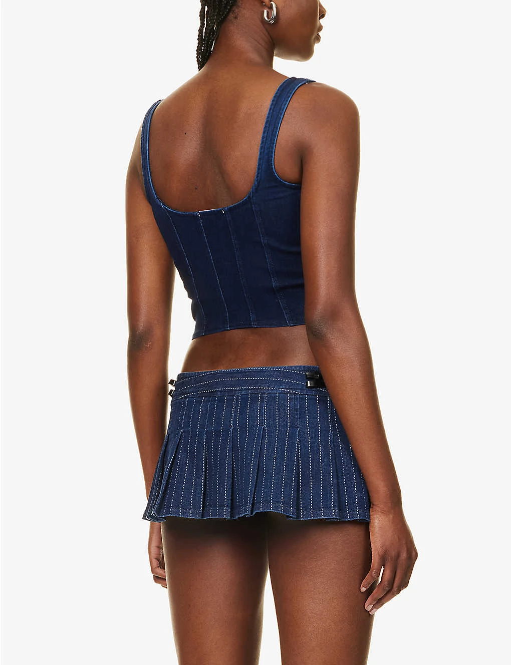 GOOD AMERICAN Square-neck Panelled Stretch-woven Denim Corset Top 4 GOOD AMERICAN Square-neck Panelled Stretch-woven Denim Corset Top - Image 4