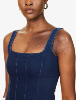 GOOD AMERICAN Square-neck Panelled Stretch-woven Denim Corset Top 9 GOOD AMERICAN Square-neck Panelled Stretch-woven Denim Corset Top -Whistles Clothing Shop R04147927 INDIGO377 ALT04