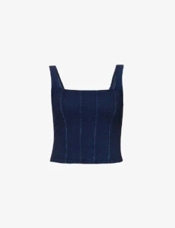 GOOD AMERICAN Square-neck Panelled Stretch-woven Denim Corset Top