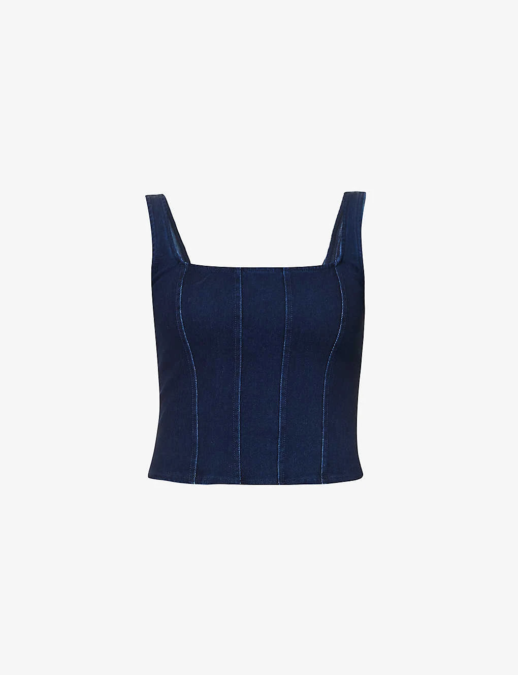GOOD AMERICAN Square-neck Panelled Stretch-woven Denim Corset Top 1 GOOD AMERICAN Square-neck Panelled Stretch-woven Denim Corset Top