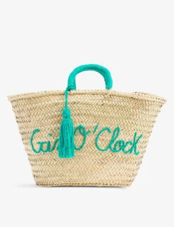 Gin O'Clock Embroidered Palm Basket Bag