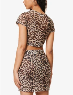 GOOD AMERICAN Leopard-print Semi-sheer Mesh Recycled Polyester-blend T-shirt -Whistles Clothing Shop R04148935 GOODLEOPARD003 ALT03