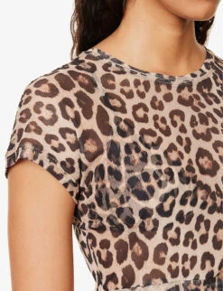 GOOD AMERICAN Leopard-print Semi-sheer Mesh Recycled Polyester-blend T-shirt -Whistles Clothing Shop R04148935 GOODLEOPARD003 ALT04