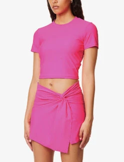 GOOD AMERICAN Swim Round-neck Cropped Stretch-woven Top -Whistles Clothing Shop R04148941 KNOCKOUTPINK001 ALT02