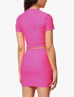 GOOD AMERICAN Swim Round-neck Cropped Stretch-woven Top -Whistles Clothing Shop R04148941 KNOCKOUTPINK001 ALT03