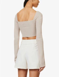Maisie V-neck Knitted Crop Top -Whistles Clothing Shop R04149661 TAUPE ALT03