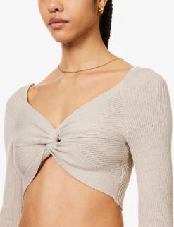Maisie V-neck Knitted Crop Top -Whistles Clothing Shop R04149661 TAUPE ALT04