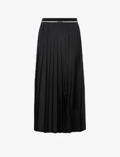 Miu Miu Pleated High-rise Woven Midi Skirt