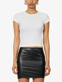 Helmut Lang Twist-seam Cropped Ribbed Cotton T-shirt -Whistles Clothing Shop R04150643 WHITE ALT02