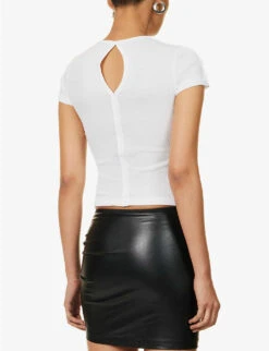 Helmut Lang Twist-seam Cropped Ribbed Cotton T-shirt -Whistles Clothing Shop R04150643 WHITE ALT03
