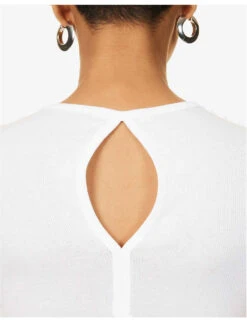 Helmut Lang Twist-seam Cropped Ribbed Cotton T-shirt -Whistles Clothing Shop R04150643 WHITE ALT04