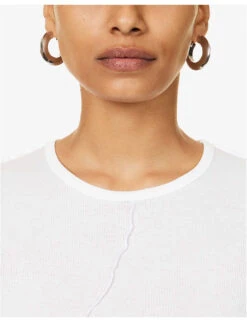 Helmut Lang Twist-seam Cropped Ribbed Cotton T-shirt -Whistles Clothing Shop R04150643 WHITE ALT05