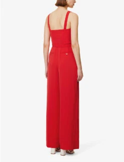 ME AND EM Notch-neck Belted-waist Recycled Polyester-blend Jumpsuit -Whistles Clothing Shop R04151470 BRIGHTRED ALT03