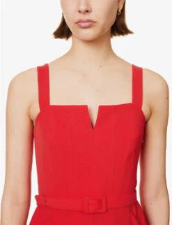 ME AND EM Notch-neck Belted-waist Recycled Polyester-blend Jumpsuit -Whistles Clothing Shop R04151470 BRIGHTRED ALT04